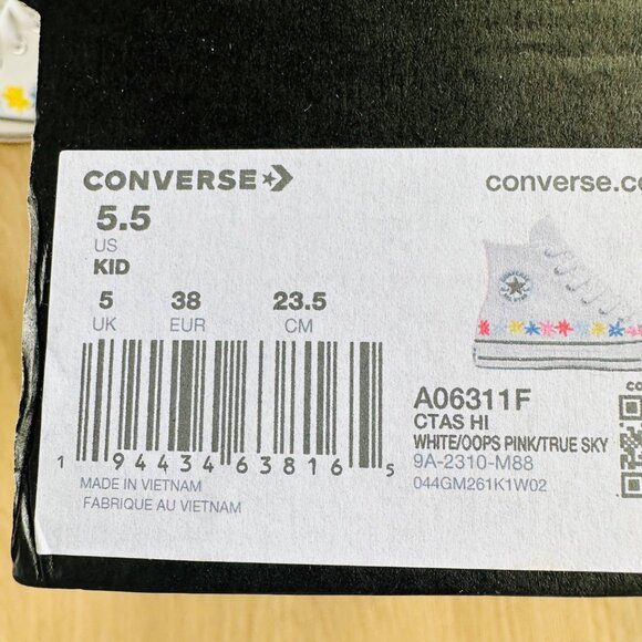 ⭐Chuck Taylor All Star Hi GS Big Kid Shoes 5.5 White Floral Embroidered A06311F - Picture 10 of 12